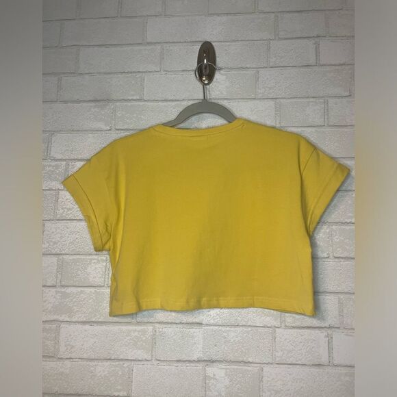 Gymshark Cropped Yellow Fraction Logo Workout Tee Size Small - Picture 4 of 5